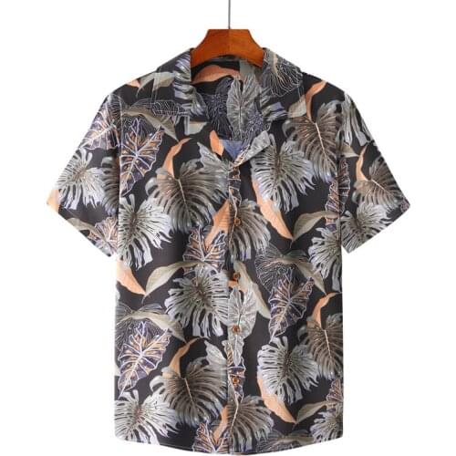Summer Mens Shirt Beach Style Leaves Printed Hawaiian Shirts Casual Short Sleeve Turn Down Collar Blouses Tops Chemise Homme