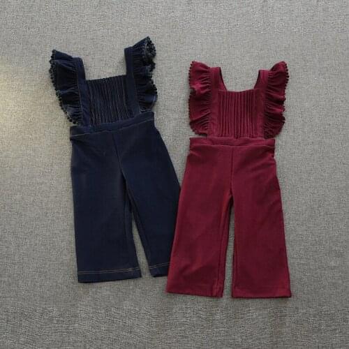 Baby Girls Jumpsuit Romper Outfit Spring Fall Girl Playsuit Toddler Big Girl Pleated Romper Children Clothes Kids Denim Overalls