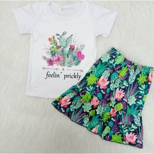 Girl outfits summer fashion 2 pieces with raglan shirt and shorts toddler girl cactus and flowers pattern outfit
