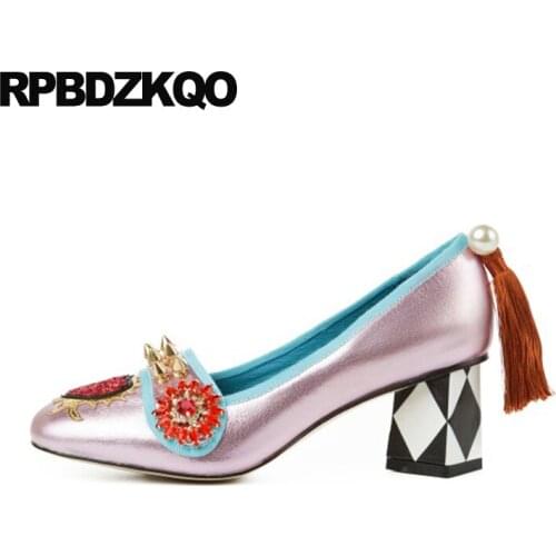 Metal Chunky 11 43 Pink Size 33 Big Fashion Thick Stud Rivet Square Toe Pumps 10 42 Designer Women Luxury 2021 Shoes Slip On