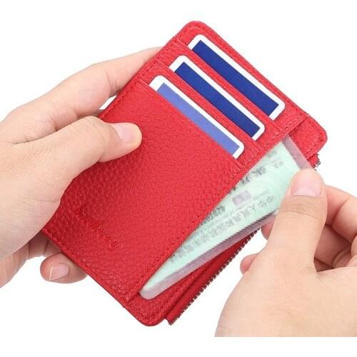 Fashion Men/Women Mini ID Card Holders Business Credit Card Holder PU Leather Slim Bank Card Case Organizer Wallet Zipper