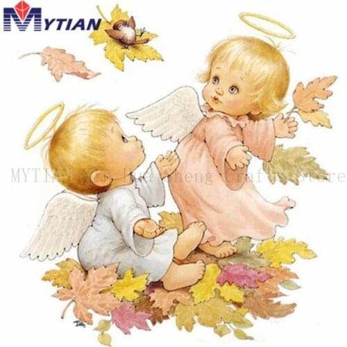 5d DIY Diamond Painting Angels Playing in Leafs Diamond Embroidery Kit,Cross Stitch Home Decor Rhinestone Paint By Number Gift
