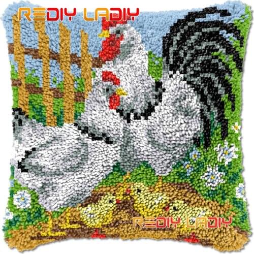 Latch Hook Cushion Chicken Family DIY Needlepoint Kits Chunky Acrylic Yarn Arts Crocheting Lofty Pillow Case Hobby & Crafts