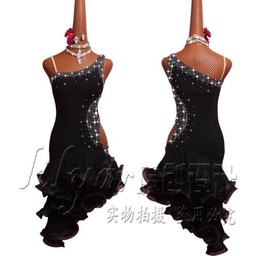 New latin dance dress Skirt Elastic Net Perspective Skirt Fishbone Skirt Sexy Hollow