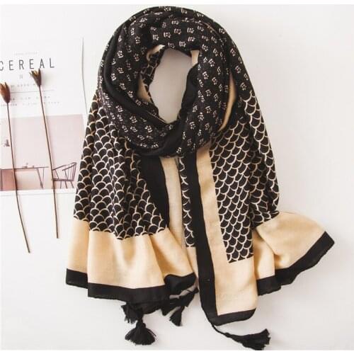 New style Autumn and winter womens Print cotton material Luxury scarves lady Sunscreen silk beach shawl fashion Cotton scarf