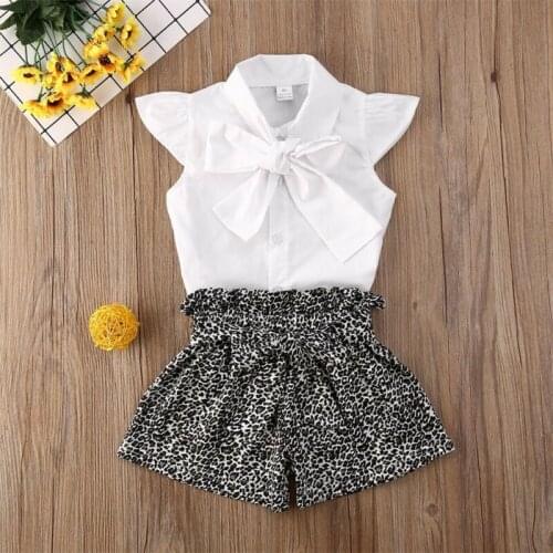 Toddler Baby Girl Summer Outfits Ruffle Sleeveless Shirt Blouse Tank Top Leopard Pattern Shorts Girls Clothes Set