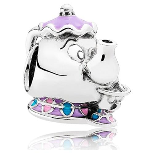 Fit Original Pandora Charms Bracelet Anime Beauty Beast Mrs. Potts Cartoon Kettle Teapot Beads DIY Jewelry for Women Accessories