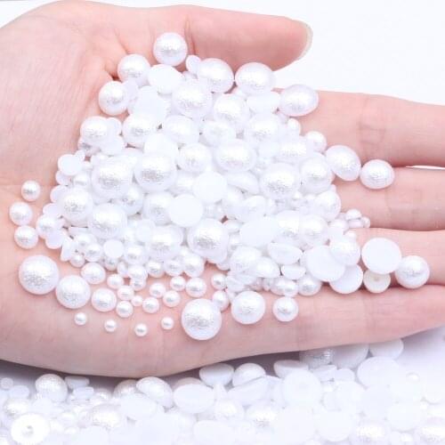 Half Round Pearls White New Design Many Sizes Imitation Resin Wrinkle Pearls Beads Gem For Jewelry Making DIY Craft Decoration