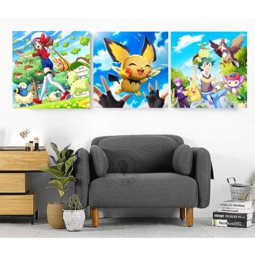 Pokemon Game Anime Poster Canvas Painting Picachu Childrens Room Anime Decoration Live Room Wall Decor Home Decoration Painting