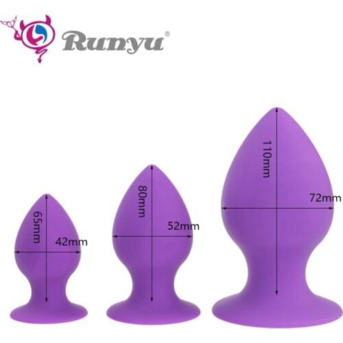 RunYu S/M/L Comfortable Silicone Anal Plug Suction Cup Big Butt Plug Anal Dilator Huge Anal Toys for Men Women Anus Adult Games