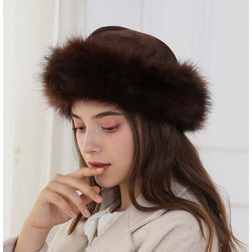 Thicken Warm Faux Fur Hat Russian Winter Women Elasticity Ladies Luxury Bomber Hats Fluffy Color Beanies Gift S2538