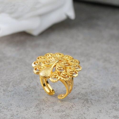 Vintage peacock open screen ring yellow fashion women opening ring