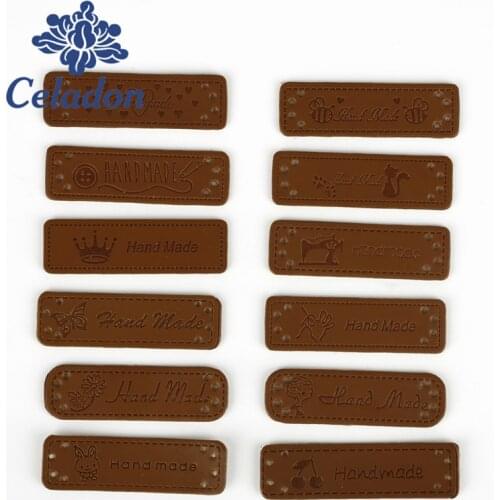 Vintage 12pcs/bag Useful Embossed Technique PU Leather Labels Used For Clothes Jewelry Accessories Clothes Bags Decorations