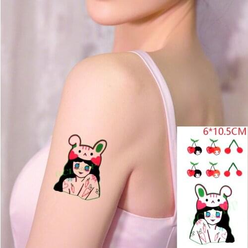 Waterproof Temporary Tattoo Sticker Lovely Rabbit Cartoon Girl Cherry