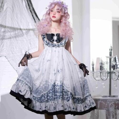 Japanese Gothic Jsk Lolita Dress Halloween Amusement Park Dark Jsk Sling Dress Women Tea Party Dresses Girls Chic Lolita Dress
