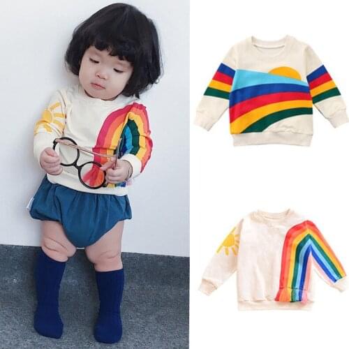 Girls Rainbow Printed Pullover Hoodies Casual T-Shirt Clothes Long Sleeve Sweatshirt Tops Children Pullover Clothes for Girls
