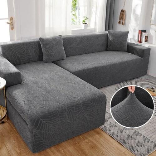 Jacquard Stretch Solid Sofa Cover for Living Room Elastic Sofa Slipcover L Shaped Chaise Longue Couch Cover Furniture Protector