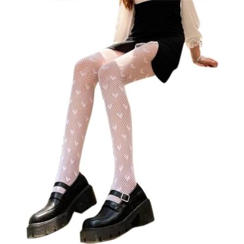 Women Sexy Lace Pantyhose Sweet Heart Pattern Tights Lolita Fishnet Stockings