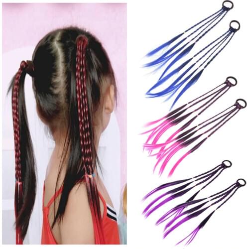 1Pcs Girls Colorful Wigs Ponytail Hair Ornament Headbands Rubber Bands Beauty Hair Bands Headwear Kids Hair Accessories