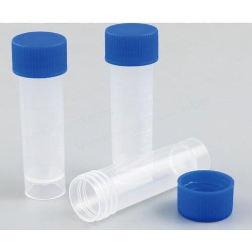100 X 5ml Chemistry Plastic Test Tubes Vials Seal Caps Pack Container for Office School Chemistry Supplies