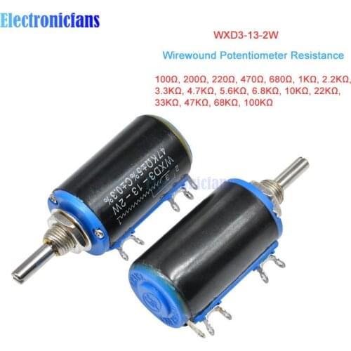 2pcs WXD3-13-2W 100R 470R 1K 4.7K 10K 22K 47K 100KΩ Ohm WXD3-13 2W Wirewound Potentiometer 10 Turns Linear Rotary Potentiometer