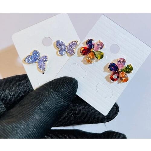 20 Pairs/Lot Mixed Styles Exquisite Colorful Zircon and Rhinestone Jewelry Tiny Butterfly Stud Earrings Women For Party