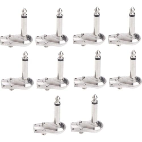 New 10 Pcs 1/4" 6.35mm Mono Speaker Right Angle Guitar Phono Plug Pancake Connector