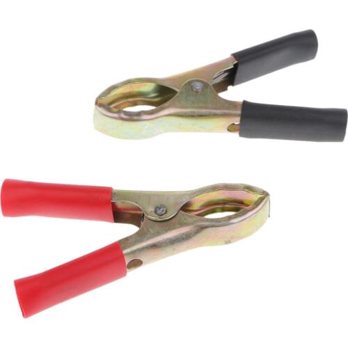 2X Metal Car Battery Clips Crocodile Alligator Test Clamps 10A 75mm Red&Black