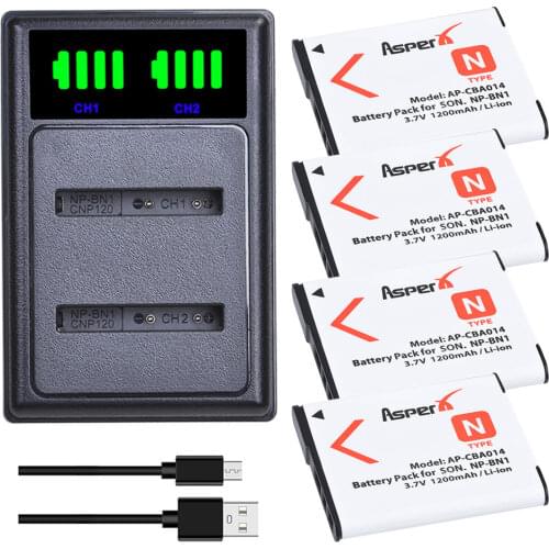 AsperX NP-BN1 NP BN1 battery + LED Dual Charger with Type C Port for Sony TX9 WX100 TX5 WX5C W620 W630 W670 TX100 L10