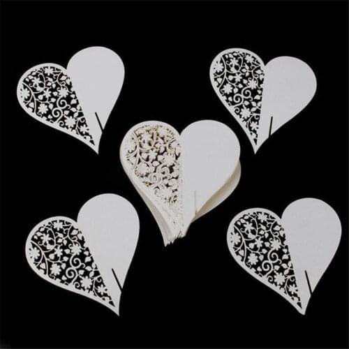 50pcs/set Wedding Table Decoration Place Cards/Wedding Party Decoration Laser Cut Heart Floral Wine Glass Place Cards