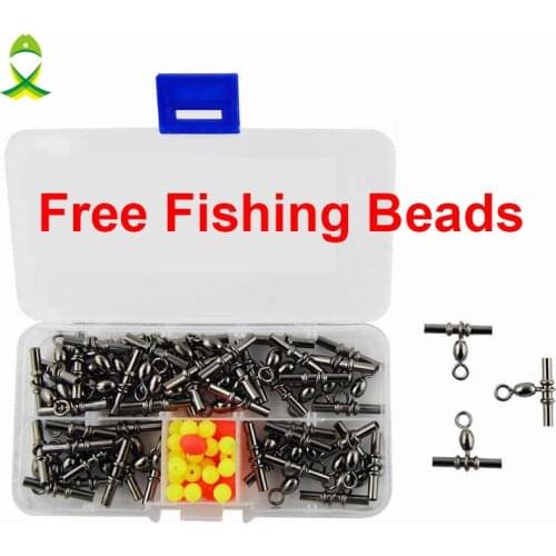 JSM 50pcs Cross Line Crane Fishing Swivel Size 2/0 Sea Fishing Cross-line Crane Swivels Connector Box With Free Fishing Beads