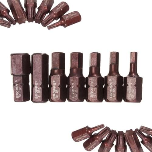 7pcs T20-55 30mm Magnetic Torx Screwdriver Bit S2 Steel 10mm Hex Shank For Impact Screwdriver T20/T25/T30/T40/T45/T50/T55