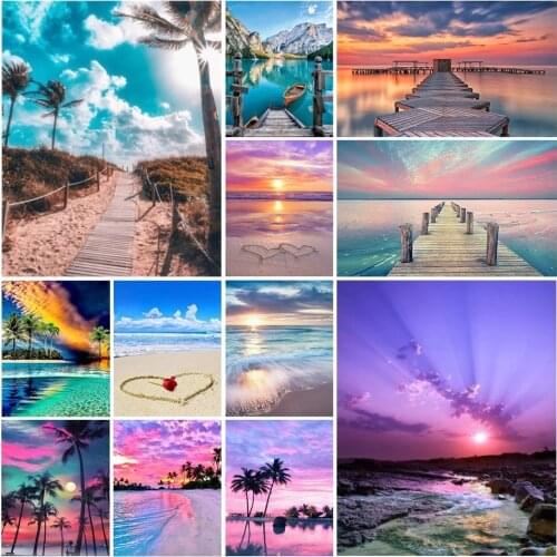 5D DIY Diamond Painting Sunshine Beach River Sea Landscape Painting Cross Stitch Kit Mosaic Art Rhinestone Home Decoration Gift