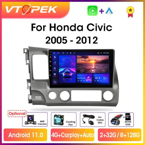 Vtopek 10.1" 4+64G 4G+WiFi 2din Android 10 Car Radio Multimedia Video Player Navigation GPS For Honda Civic 2005-2012 Head Unit