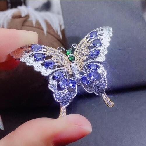 Natural blue tanzanite Brooches pendant S925 silver natural gemstone Brooches fashion grace Butterfly girlfriend wedding jewelry