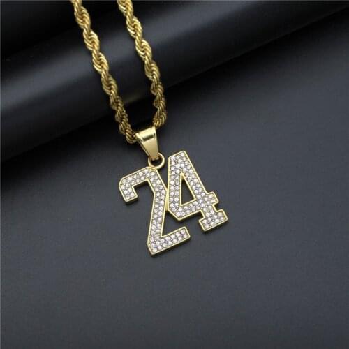 2020 New Arrival 316L Stainless Steel Chain With Gold Color Iced Out Number 24 Pendant Necklace for Men Hip Hop Bling Jewelry