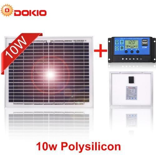 Dokio 18V 10W Monocrystalline Solar Panel China With 10A 12V Solar Controller Panel Solar 10 Watt Charger Solar Battery