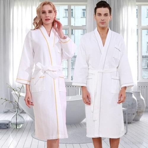 5 Star Hotel Women Kimono Bathrobe Men Plus Size Towel Bath Robe 100% Cotton Waffle Robes for Women Long Dressing Gown Sleepwear
