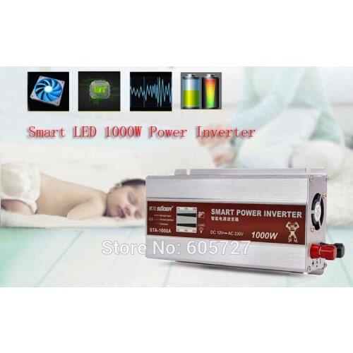 Smart LED Display 1000W Modified Sine Wave Power Inverter Converter DC 12V to AC 220-230V + USB 5V Charger for Laptop