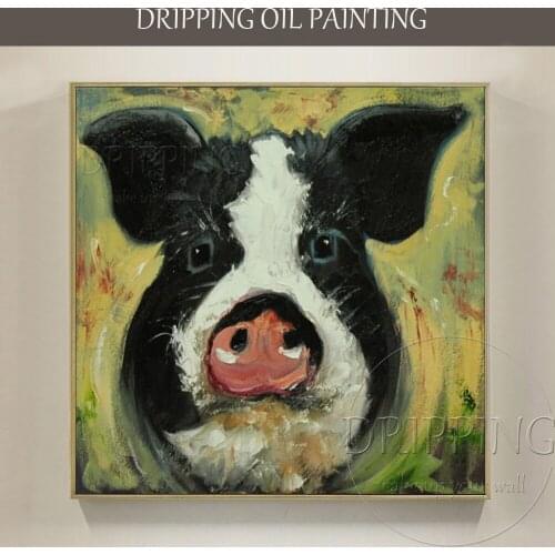Skilled Artist Hand-painted Wall Decor Pig Head Oil Painting on Canvas Large Canvas Pig Face Oil Painting for Kitchen Decoration