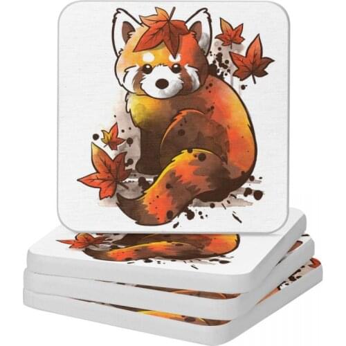 Red Panda Red Leaves Diatomaceous Earth Square Round Shape Coaster Heat Insulation Cup Bonsai Mat Soap Toothbrush Pad 10x10cm