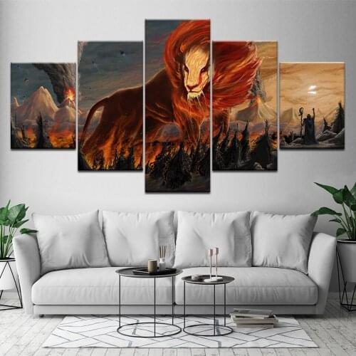 Cuadros Home Decoration Canvas Oil Painting 5 Panel Modular Animal Lion Wall Art Picture Painting For Living Room Prints Artwork
