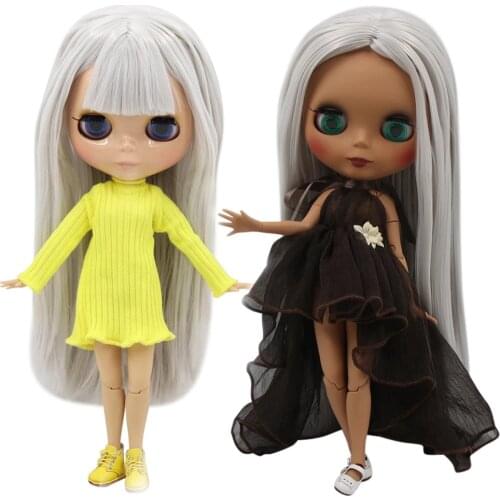 ICY DBS Blyth doll Tan skin Dark skin Black skin Gray hair glossy matte face nude joint body girl toy gift