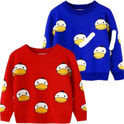 Cute Duck Girls Winter Sweaters Quality Warm Autumn Fall Children Pullover Toddler Knitted Wear Kids Clothes