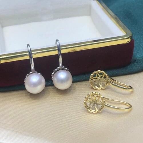 Trendy 925 Sterling Silver Earrings Findings Settings Base Mountings Parts Mounts for Pearls Agate Crystal Stones Jade