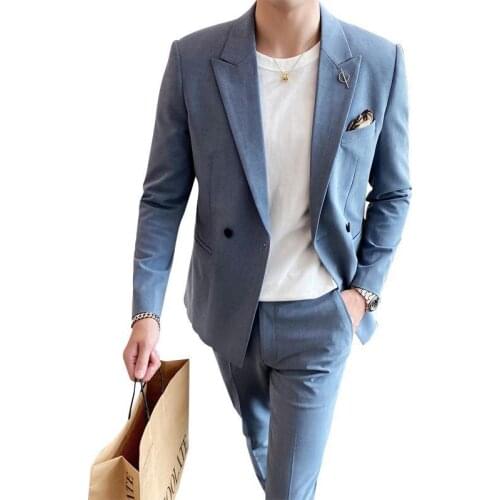 Mens Casual Suit 2020 New Korean Version Slim And Handsome Bridegroom Wedding Suit Two Piece Terno Masculino