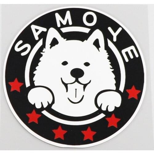 Car Styling Vinyl Decals Lovely Pets Dog Samoyed Amotorcycle Bike Decorate Stickers 90mm