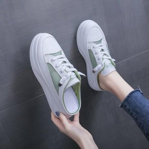 Small White Shoes 2021 Large Base Outside The New Summer Wear Heelless Lazy Cool Fashion Slippers Baotou Half Slippers