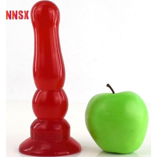 NNSX 19.9cm Stick Anal Plug Transparent Wine Red Round Head Gradually Increase Strong Sucker Masturbation Sex Toys for Women