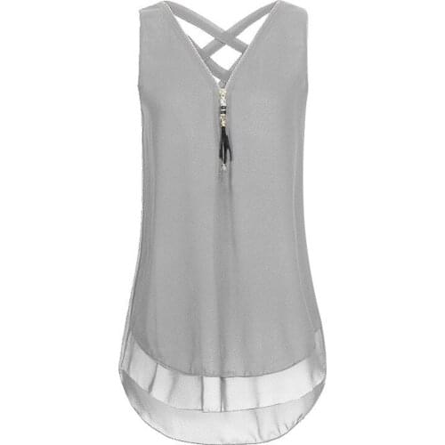 New Summer Chiffon Shirt Thin Sleeveless Zipper Cross-back Loose Shirt Ropa Para Mujeres De Moda Plus Size Women Clothing